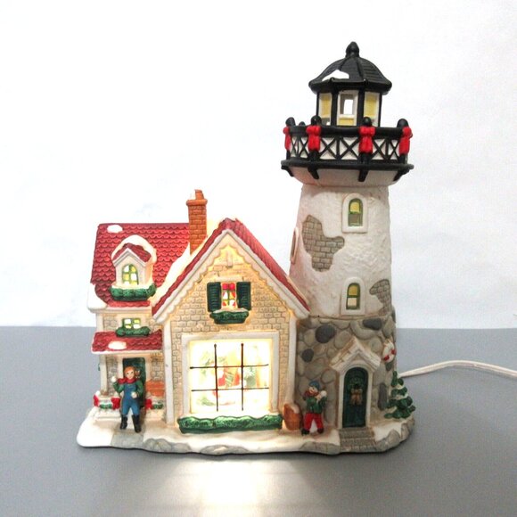 Victorian Village Collectable Black Rock Point Lighthouse Porcelain Hand Painted - Picture 1 of 9